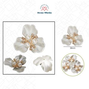 Aplique Flor strass c/ Pérolas Princess 30mm - Pct c/ 2 apliques