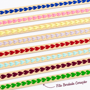Fita Coração Bordado 10mm