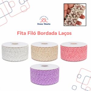 Fita Filó Bordada Laço 38mm