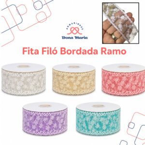 Fita Filó Bordada Raminho 38mm