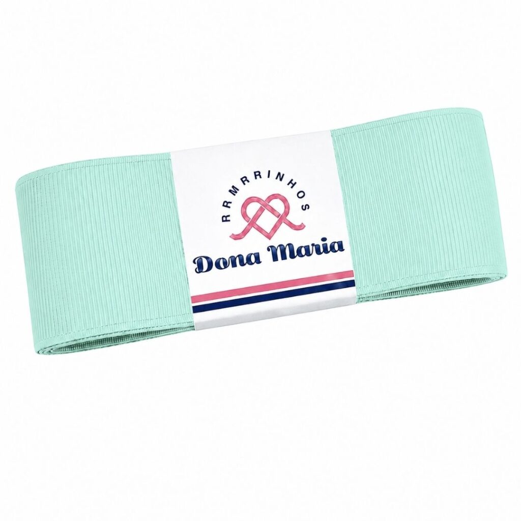 Peça de fita de gorgurão Yama na cor Verde Água 314, com textura canelada.