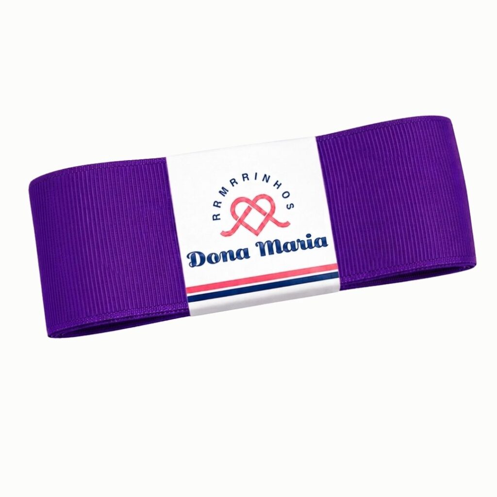 Peça de fita de gorgurão Yama na cor púrpura real 470, com textura canelada.