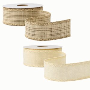 Fita Telada Bege Natural e Palha com Bordas Trabalhadas para laços e artesanato.