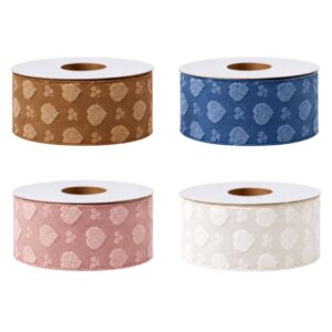 Fita com Corações em relevo 3D para laços Mili nas cores Caramelo Queimado, Azul Jeans Rosa Antigo e Palha.