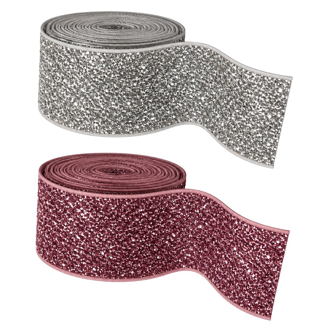 fitas-glitter-armarinhos-dona-maria.jpg Fita com glitter nas cores prata e vinho, com acabamento brilhante