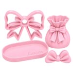 Coleção decorativa rosa com vaso, bandeja e dois laços produzidos em PLA por impressão 3D