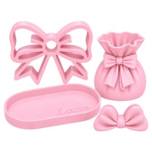 Coleção decorativa rosa com vaso, bandeja e dois laços produzidos em PLA por impressão 3D